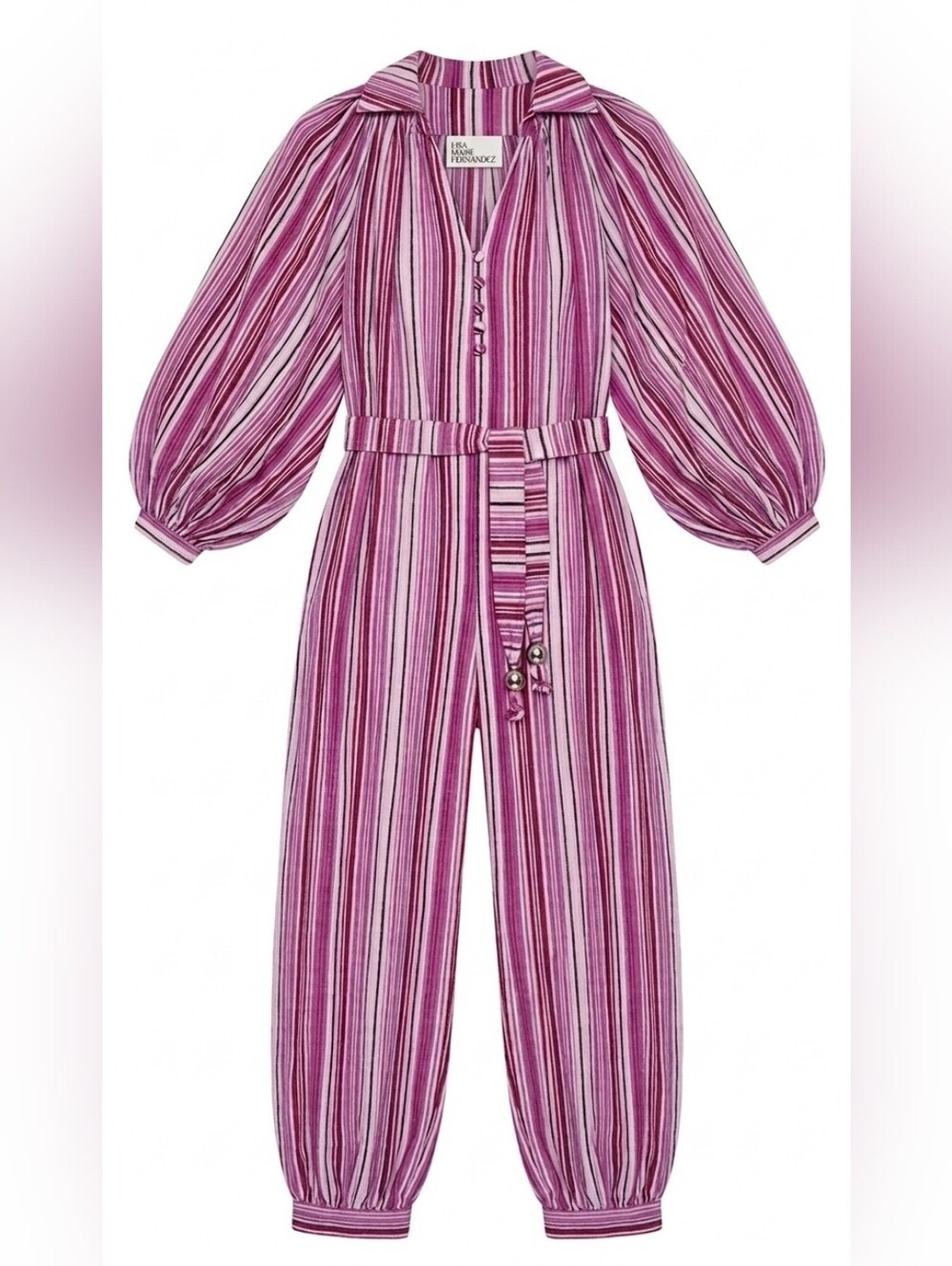NWT Size 0 Lisa Marie Fernandez The Poet Jumpsuit in Blueberry Striped Linen